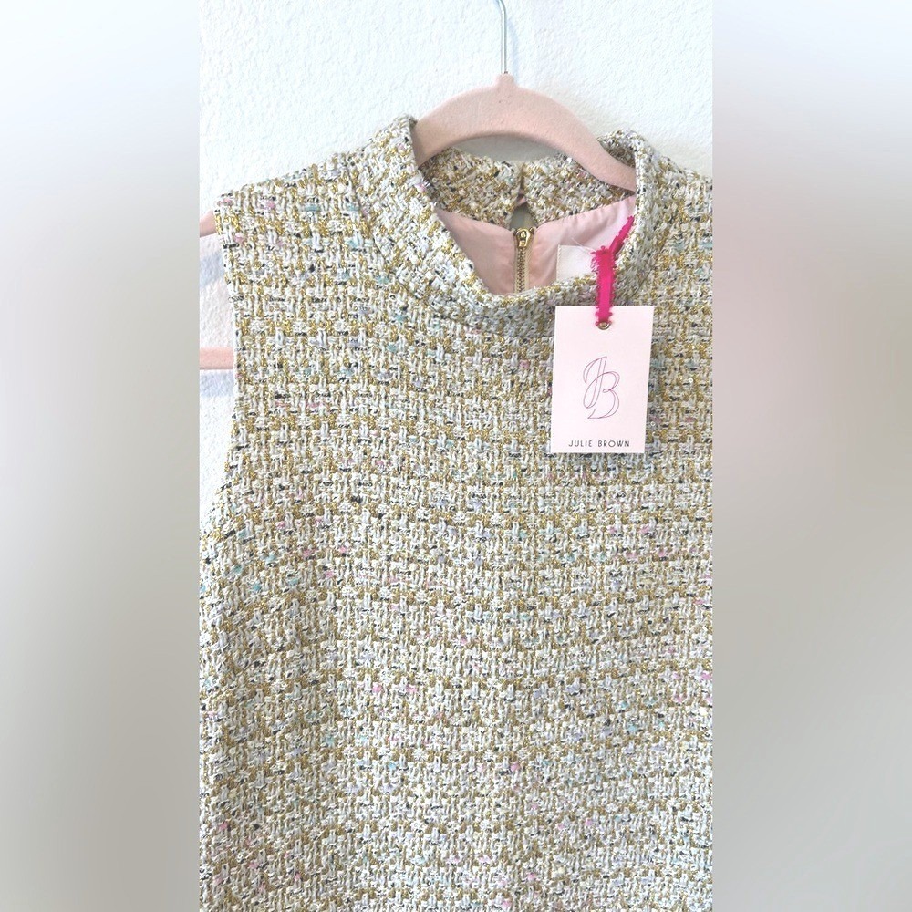 Julie Brown NWT Tweed Shift Dress –Ivory Textured Sleeveless Mini Sz 10 - Picture 3 of 12